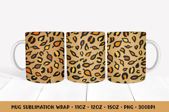 Fall Leopard Mug Wrap Sublimation. Autumn Leaves Mug 028 Sublimation LaBelezoka 