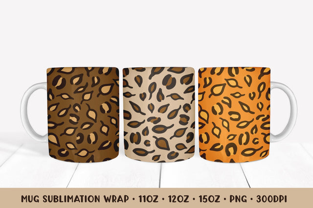 Fall Leopard Mug Wrap Sublimation. Autumn Leaves Mug 030 Sublimation LaBelezoka 