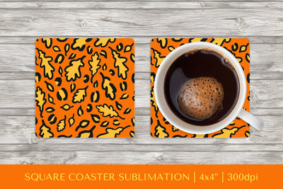 Fall leopard square coaster sublimation. Autumn coaster 06 Sublimation LaBelezoka 