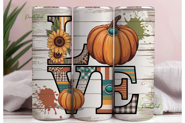 Fall Love Pumpkin Tumbler Wrap Sublimation PixelChick 