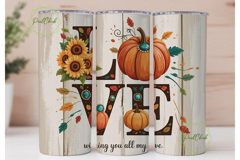 Fall Love Pumpkin Tumbler Wrap Sublimation PixelChick 