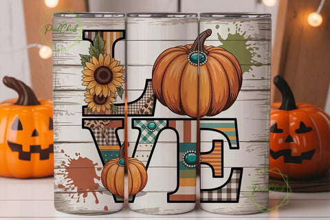 Fall Love Pumpkin Tumbler Wrap Sublimation PixelChick 