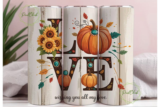 Fall Love Pumpkin Tumbler Wrap Sublimation PixelChick 