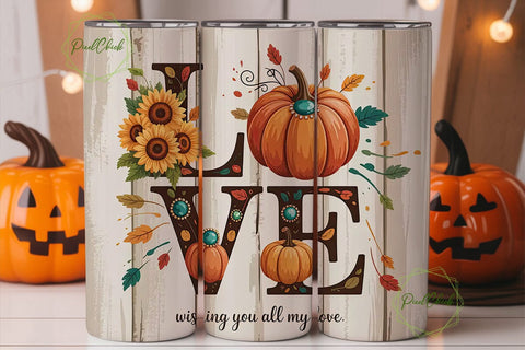 Fall Love Pumpkin Tumbler Wrap Sublimation PixelChick 