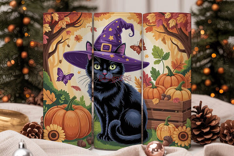 Fall Magic Cat 20oz Tumbler Wrap Sublimation DesignSVG 