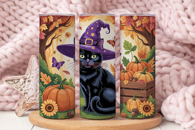 Fall Magic Cat 20oz Tumbler Wrap Sublimation DesignSVG 