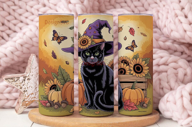 Fall Magic Cat 20oz Tumbler Wrap Sublimation DesignSVG 