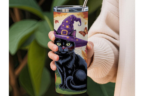 Fall Magic Cat 20oz Tumbler Wrap Sublimation DesignSVG 