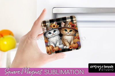 Fall Magnet Sublimation - Cat Magnet Design Thanksgiving PNG Sublimation OrangeBrushStudio 
