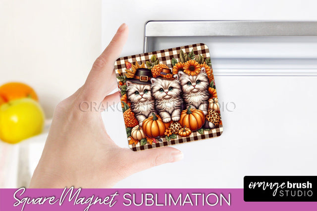 Fall Magnet Sublimation - Cat Magnet Design Thanksgiving PNG Sublimation OrangeBrushStudio 