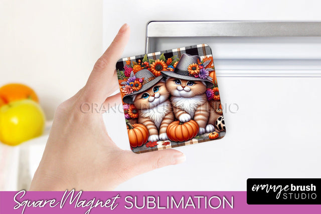 Fall Magnet Sublimation - Cat Magnet Design Thanksgiving PNG Sublimation OrangeBrushStudio 