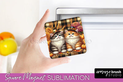 Fall Magnet Sublimation - Cat Magnet Design Thanksgiving PNG Sublimation OrangeBrushStudio 