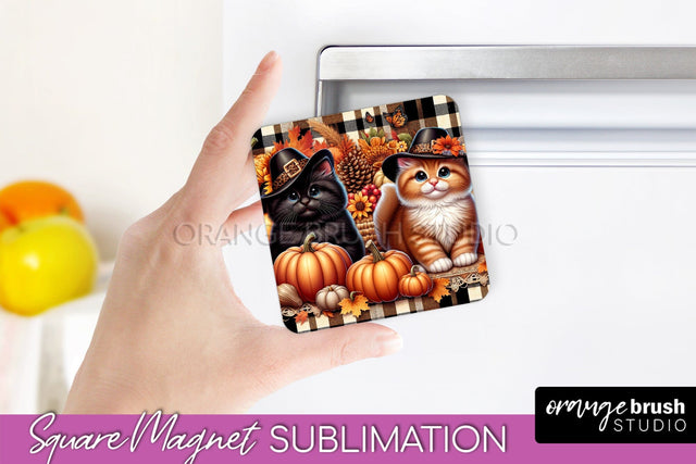 Fall Magnet Sublimation - Cat Magnet Design Thanksgiving PNG Sublimation OrangeBrushStudio 