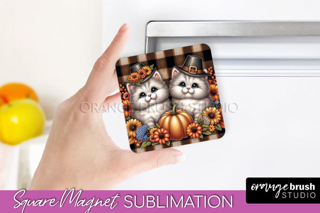 Fall Magnet Sublimation - Cat Magnet Design Thanksgiving PNG Sublimation OrangeBrushStudio 