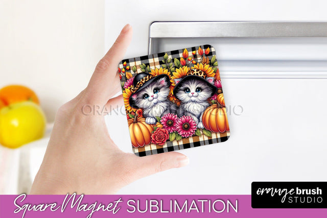 Fall Magnet Sublimation - Cat Magnet Design Thanksgiving PNG Sublimation OrangeBrushStudio 