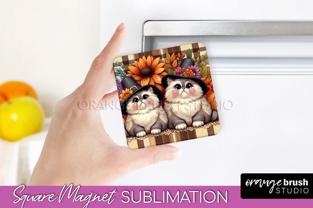 Fall Magnet Sublimation - Cat Magnet Design Thanksgiving PNG Sublimation OrangeBrushStudio 
