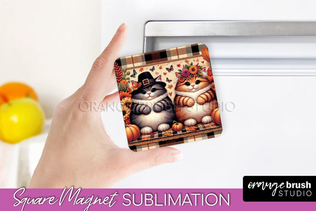 Fall Magnet Sublimation - Cat Magnet Design Thanksgiving PNG Sublimation OrangeBrushStudio 