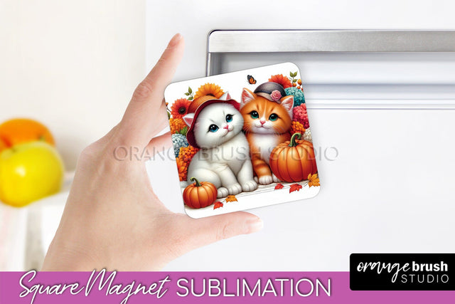 Fall Magnet Sublimation - Cat Magnet Design Thanksgiving PNG Sublimation OrangeBrushStudio 