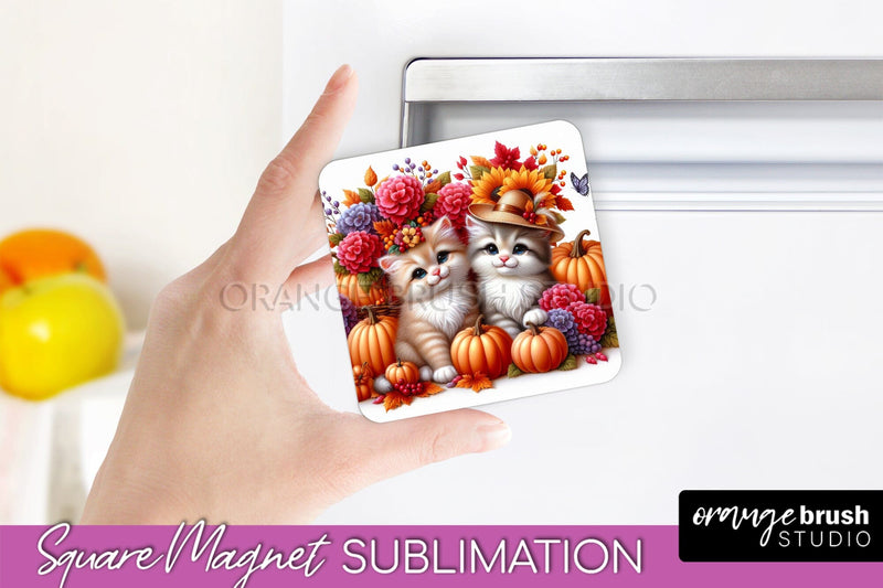 Fall Magnet Sublimation - Cat Magnet Design Thanksgiving PNG Sublimation OrangeBrushStudio 