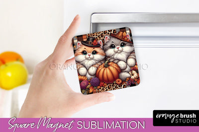 Fall Magnet Sublimation - Cat Magnet Design Thanksgiving PNG Sublimation OrangeBrushStudio 
