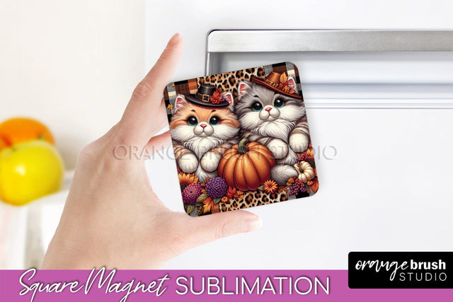 Fall Magnet Sublimation - Cat Magnet Design Thanksgiving PNG Sublimation OrangeBrushStudio 