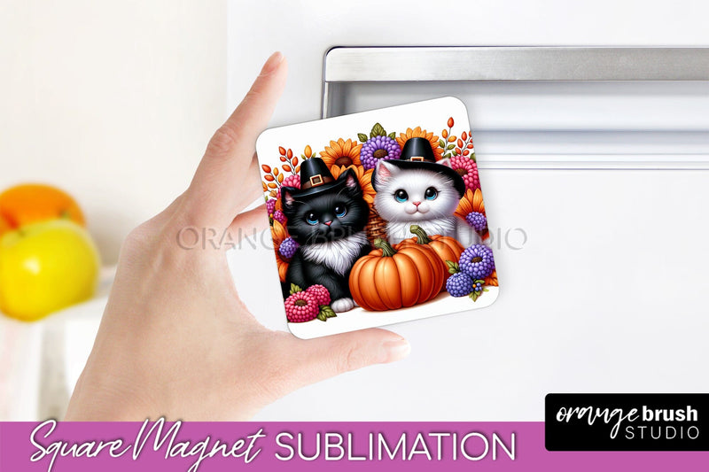 Fall Magnet Sublimation - Cat Magnet Design Thanksgiving PNG Sublimation OrangeBrushStudio 