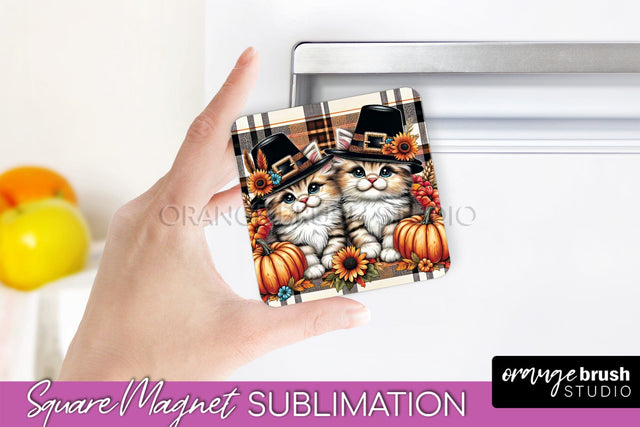 Fall Magnet Sublimation - Cat Magnet Design Thanksgiving PNG Sublimation OrangeBrushStudio 