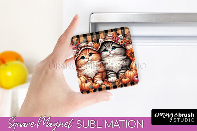 Fall Magnet Sublimation - Cat Magnet Design Thanksgiving PNG Sublimation OrangeBrushStudio 