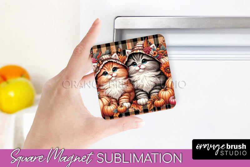 Fall Magnet Sublimation - Cat Magnet Design Thanksgiving PNG Sublimation OrangeBrushStudio 