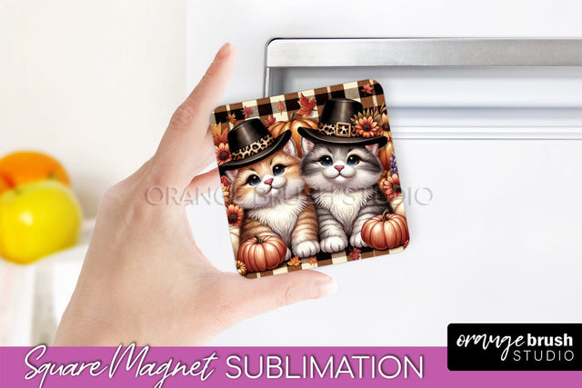 Fall Magnet Sublimation - Cat Magnet Design Thanksgiving PNG Sublimation OrangeBrushStudio 
