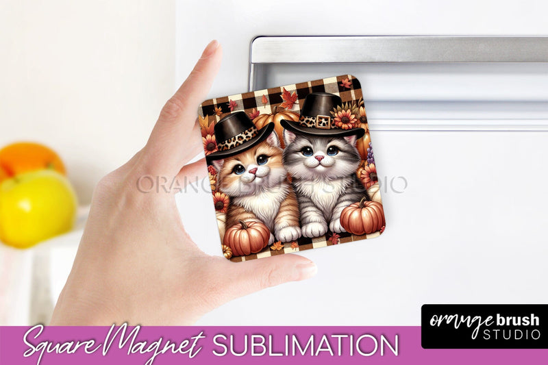 Fall Magnet Sublimation - Cat Magnet Design Thanksgiving PNG Sublimation OrangeBrushStudio 