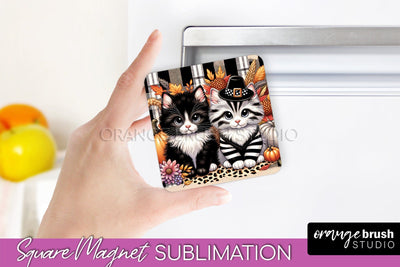 Fall Magnet Sublimation - Cat Magnet Design Thanksgiving PNG Sublimation OrangeBrushStudio 