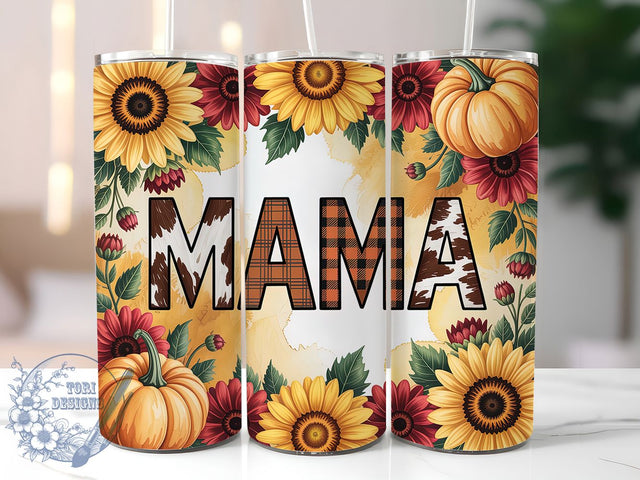 Fall Mama Pumpkin Cowhide Tumbler, Cowhide Pumpkin Wrap, Sunflower Plaid Design, 20oz Sublimation Wrap, Rustic Farmhouse Drinkware, Autumn Harvest Tumbler, Country Western Wrap Sublimation ToriDesigns 