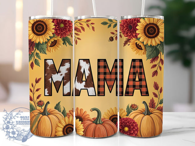 Fall Mama Pumpkin Cowhide Tumbler, Cowhide Pumpkin Wrap, Sunflower Plaid Design, 20oz Sublimation Wrap, Rustic Farmhouse Drinkware, Autumn Harvest Tumbler, Country Western Wrap Sublimation ToriDesigns 