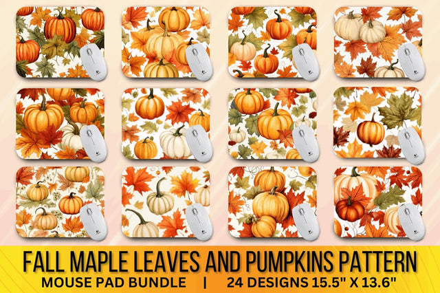 Fall Maple Leaves and Pumpkins Pattern Mouse pad Bundle Sublimation Regulrcrative 