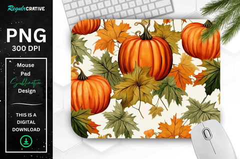 Fall Maple Leaves and Pumpkins Pattern Mouse pad Bundle Sublimation Regulrcrative 