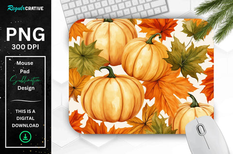 Fall Maple Leaves and Pumpkins Pattern Mouse pad Bundle Sublimation Regulrcrative 