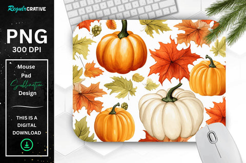 Fall Maple Leaves and Pumpkins Pattern Mouse pad Bundle Sublimation Regulrcrative 