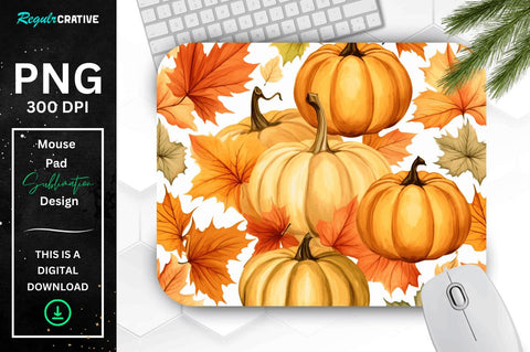 Fall Maple Leaves and Pumpkins Pattern Mouse pad Bundle Sublimation Regulrcrative 