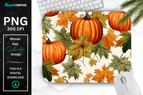 Fall Maple Leaves and Pumpkins Pattern Mouse pad Bundle Sublimation Regulrcrative 