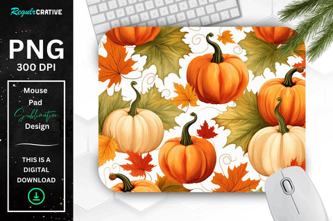 Fall Maple Leaves and Pumpkins Pattern Mouse pad Bundle Sublimation Regulrcrative 