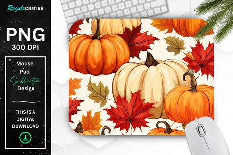 Fall Maple Leaves and Pumpkins Pattern Mouse pad Bundle Sublimation Regulrcrative 