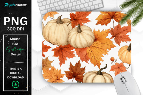 Fall Maple Leaves and Pumpkins Pattern Mouse pad Bundle Sublimation Regulrcrative 