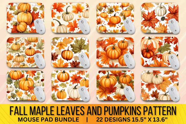 Fall Maple Leaves and Pumpkins Pattern Mouse pad Bundle Sublimation Regulrcrative 