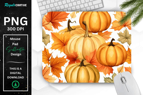 Fall Maple Leaves and Pumpkins Pattern Mouse pad Bundle Sublimation Regulrcrative 