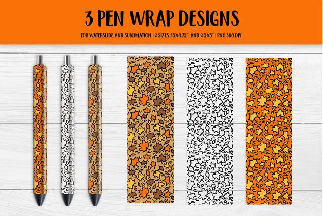 Fall Maple Leaves Leopard Pen Sublimation Wrap Design PNG Sublimation LaBelezoka 