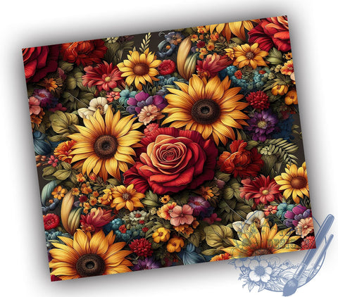 Fall Maroon and Yellow Flowers 20oz Skinny Tumbler, Autumn Flowers Tumbler Png, Straight & Tapered Tumbler Wrap, Instant Digital Download Sublimation ToriDesigns 