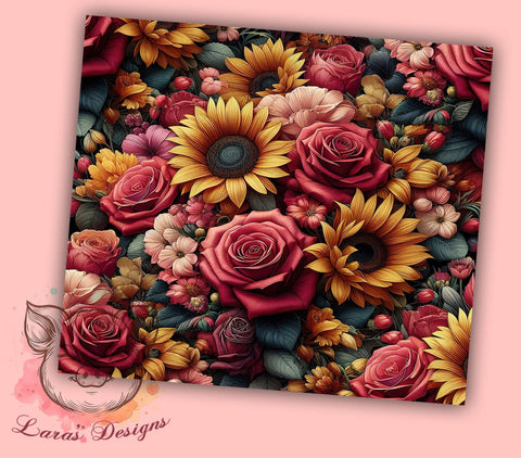 Fall Maroon and Yellow Flowers 20oz Tumbler Png, Straight & Tapered Tumbler Png, Autumn Flowers Tumbler Png, Digital Download PNG Sublimation Lara' s Designs 