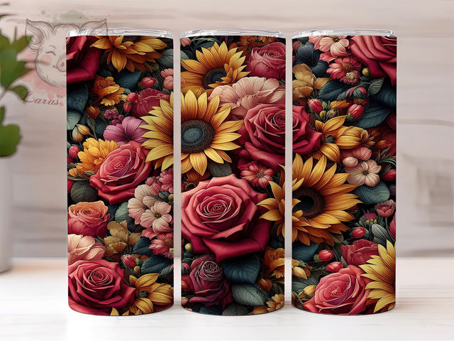 Fall Maroon and Yellow Flowers 20oz Tumbler Png, Straight & Tapered Tumbler Png, Autumn Flowers Tumbler Png, Digital Download PNG Sublimation Lara' s Designs 