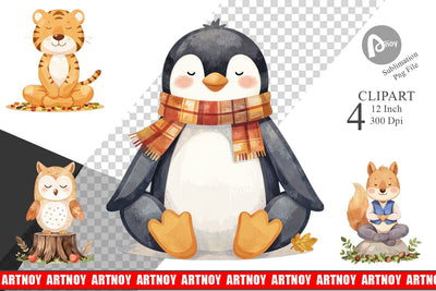 Fall Meditating Animals Clipart Sublimation artnoy 